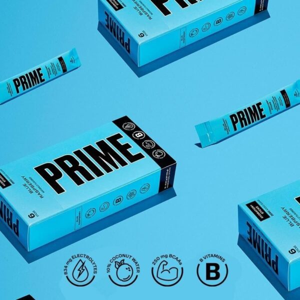 PRIME HYDRATION+ Sticks Blue Raspberry | 6 Hydration Powder Single Serve Sticks - Image 4