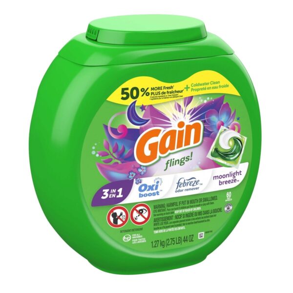 Gain Flings Laundry Detergent Soap Pacs 60 Ct Moonlight Breeze - Image 9