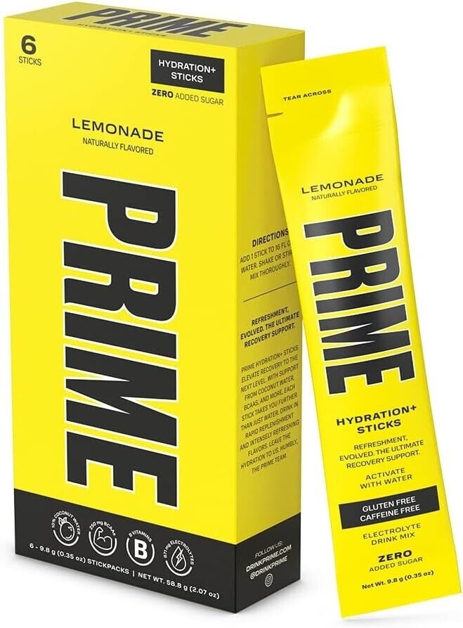 PRIME HYDRATION+ Sticks Lemonade | 6 Hydration Powder Single Serve Sticks