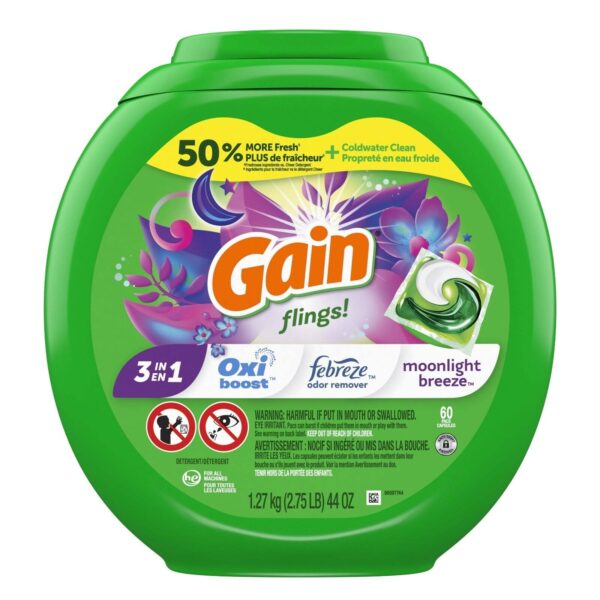 Gain Flings Laundry Detergent Soap Pacs 60 Ct Moonlight Breeze - Image 2