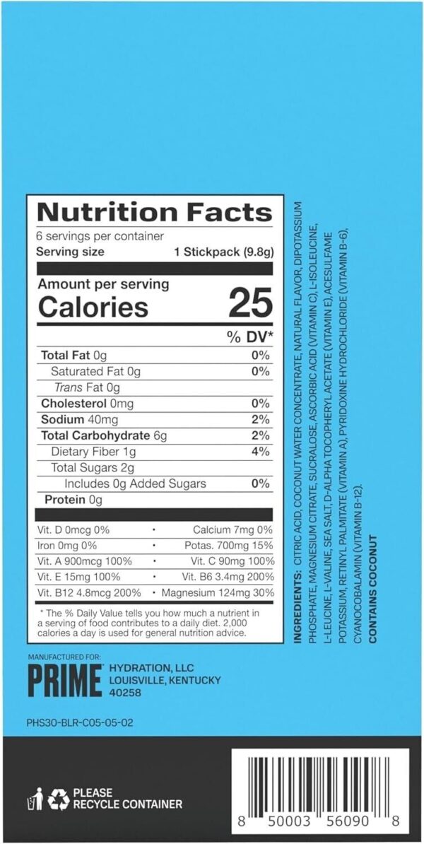 PRIME HYDRATION+ Sticks Blue Raspberry | 6 Hydration Powder Single Serve Sticks - Image 3