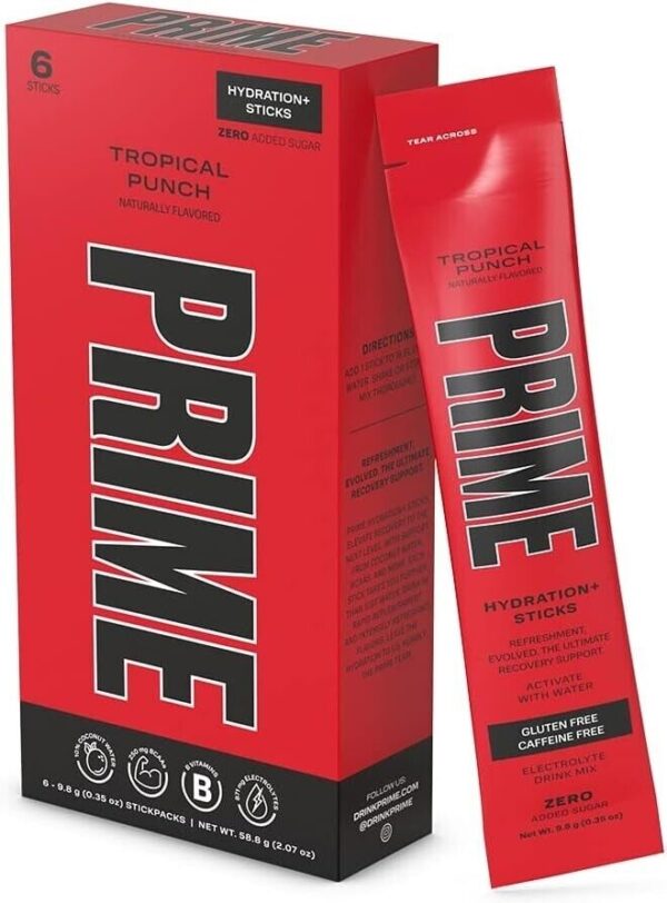 PRIME HYDRATION+ Sticks Tropical Punch | 6 Hydration Powder Single Serve Sticks - Image 2